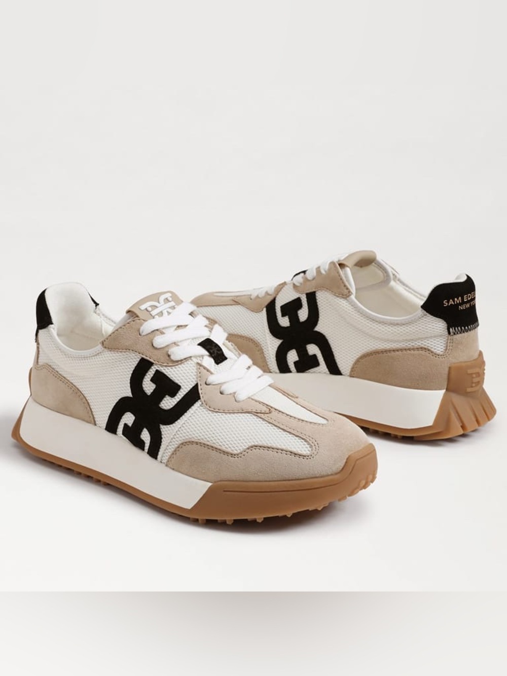Langley Sneaker Beige White Black Mesh & Suede Sneakers Never Worn!!!!